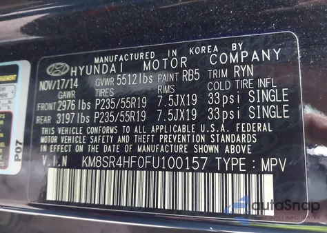 2015 Hyundai Santa Fe Limited from USA, damaged, VIN KM8SR4HF0FU100157